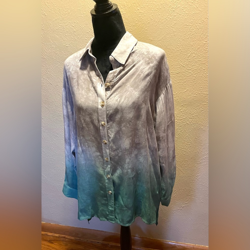 Davi & Dani Button-Up Ombré Blouse, Medium